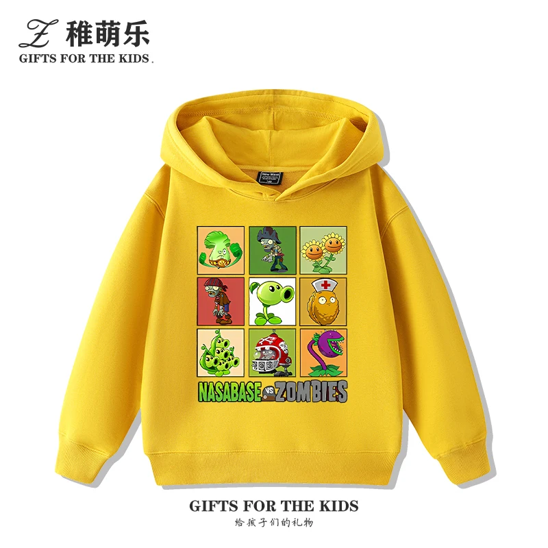 سترة أطفال بغطاء للرأس وأكمام طويلة مطبوعة من Plants vs. Zombies للأولاد والبنات بلوفر كاجوال من الصوف للخريف والشتاء #2
