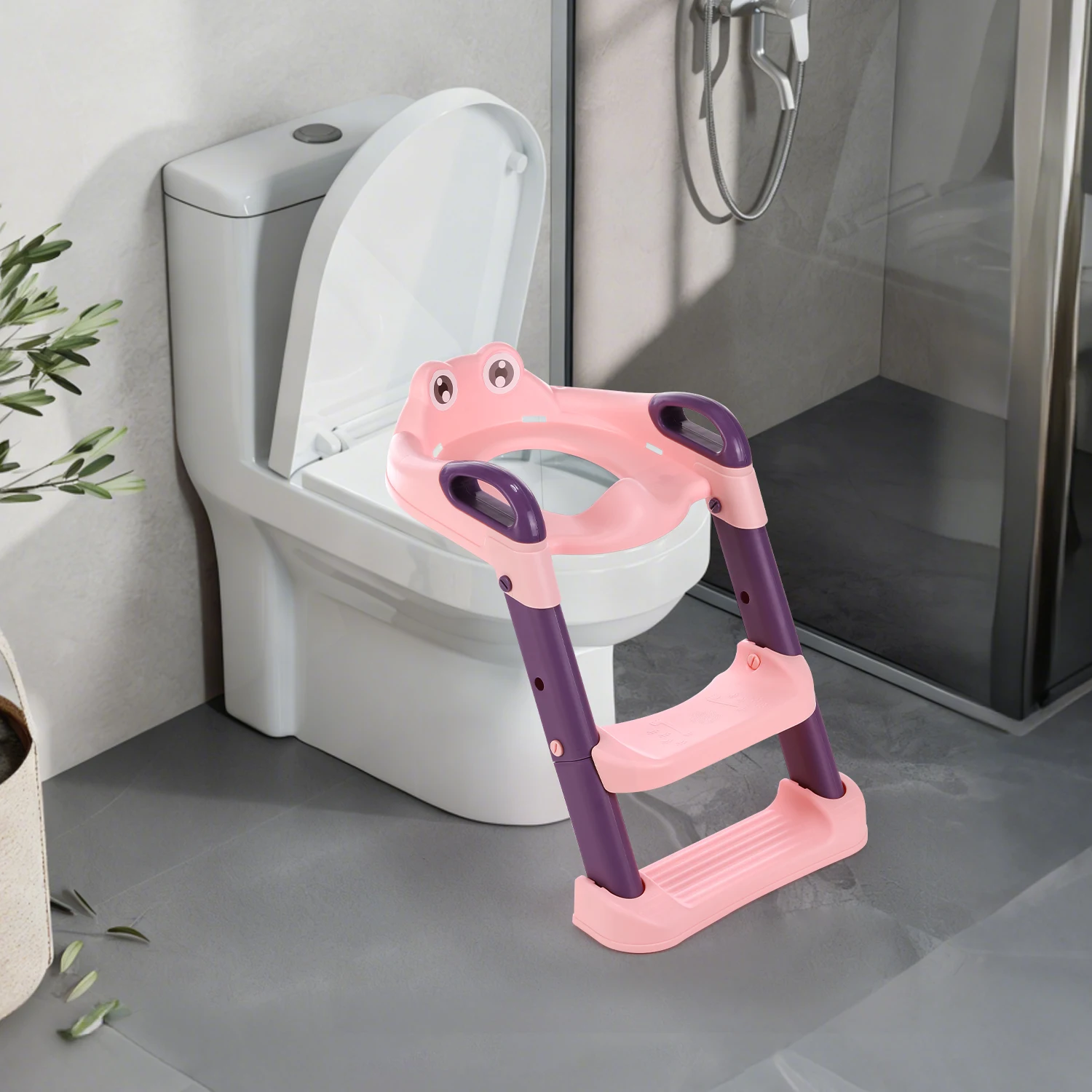 Asiento de inodoro para niños con escalera, entrenador de inodoro plegable de altura ajustable, pulverización para niños y antideslizante estable