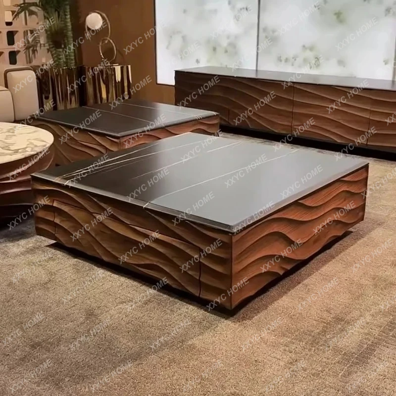 minimalist black walnut slate modern minimalist light luxury creative square wave tea table