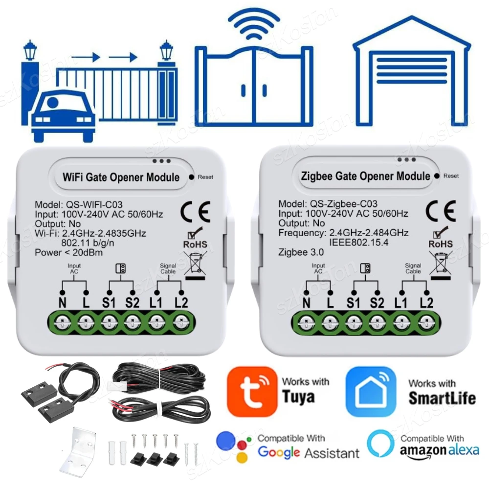 

Tuya WiFi Zigbee Smart Garage Controller Opener Universal Garage Door Switch with Accessories Voice Control for Alexa Google