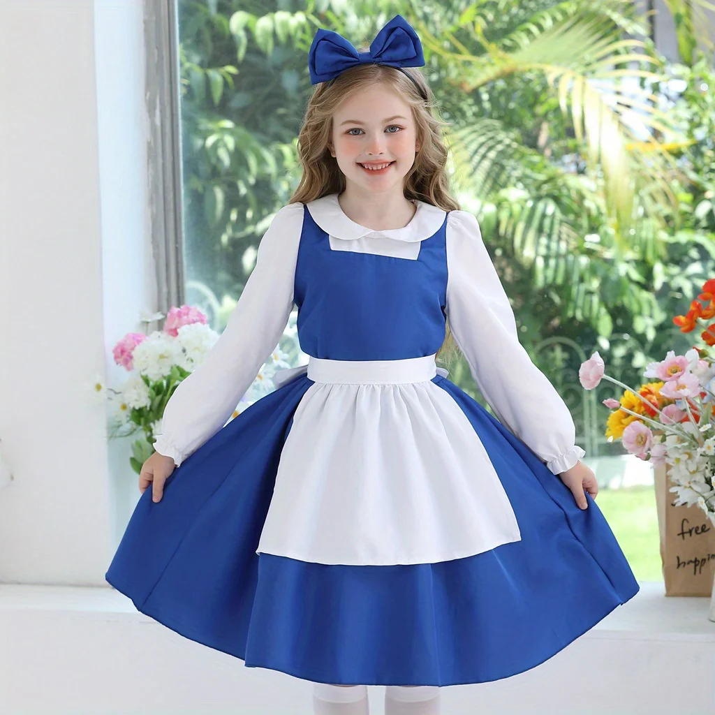 

Halloween Children's Costume Blue Cosplay Maid Costume Rustic Farm Princess Dress Girls' Performance Costume
