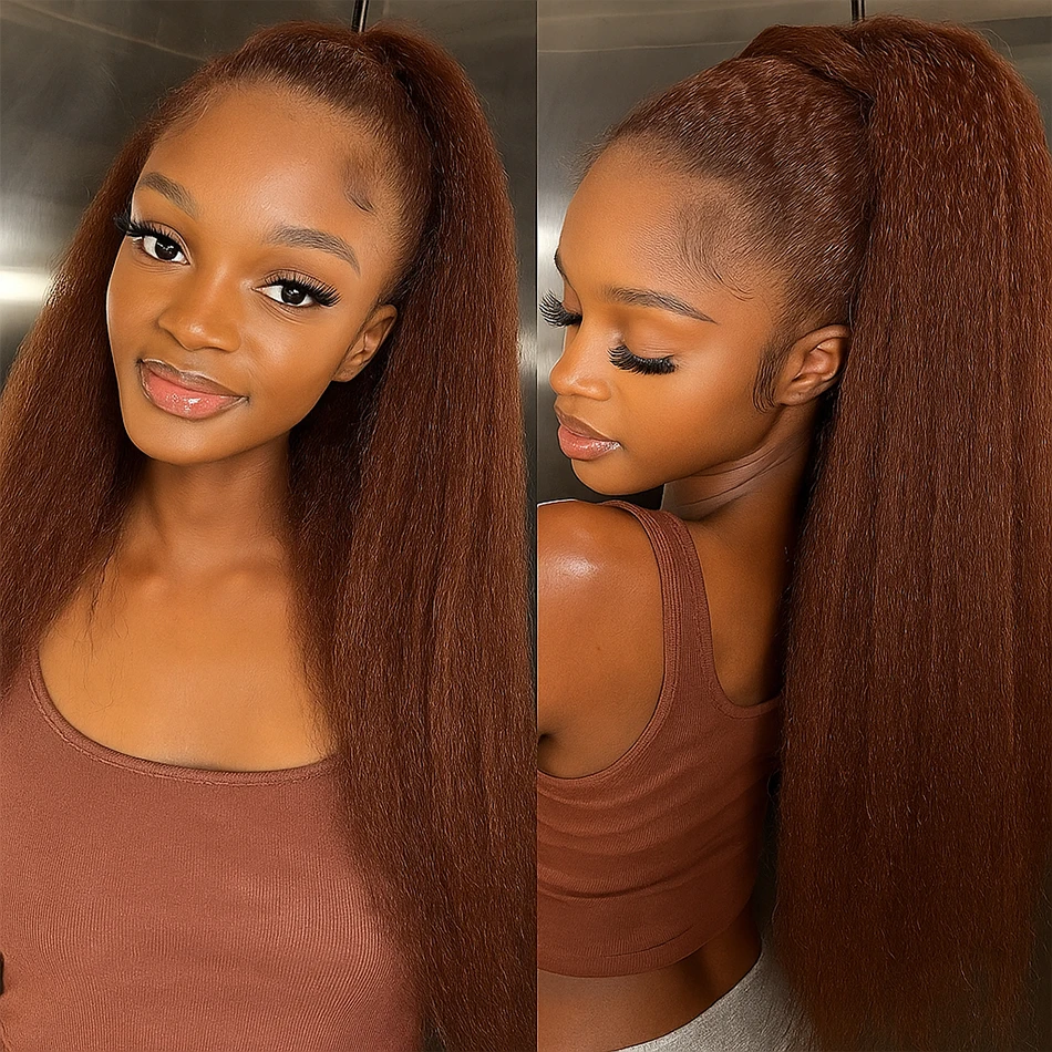الشوكولاته براون غريب مستقيم 13x6 الدانتيل الشفاف الجبهة خصلات الشعر المستعار الإنسان 16-30 بوصة قبل قطعها شعر الإنسان الدانتيل شعر مستعار أمامي