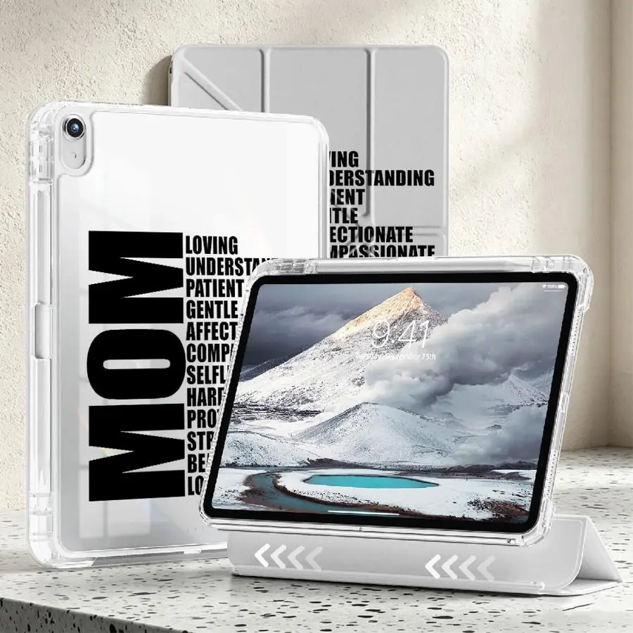 Letter Mom Design With Pen Slot Cover Tablet Case For iPad 11th Air 8 M2 M3 3 Mini 7 6 5 9th 10th Gen Pro 13 2025 2026 12th