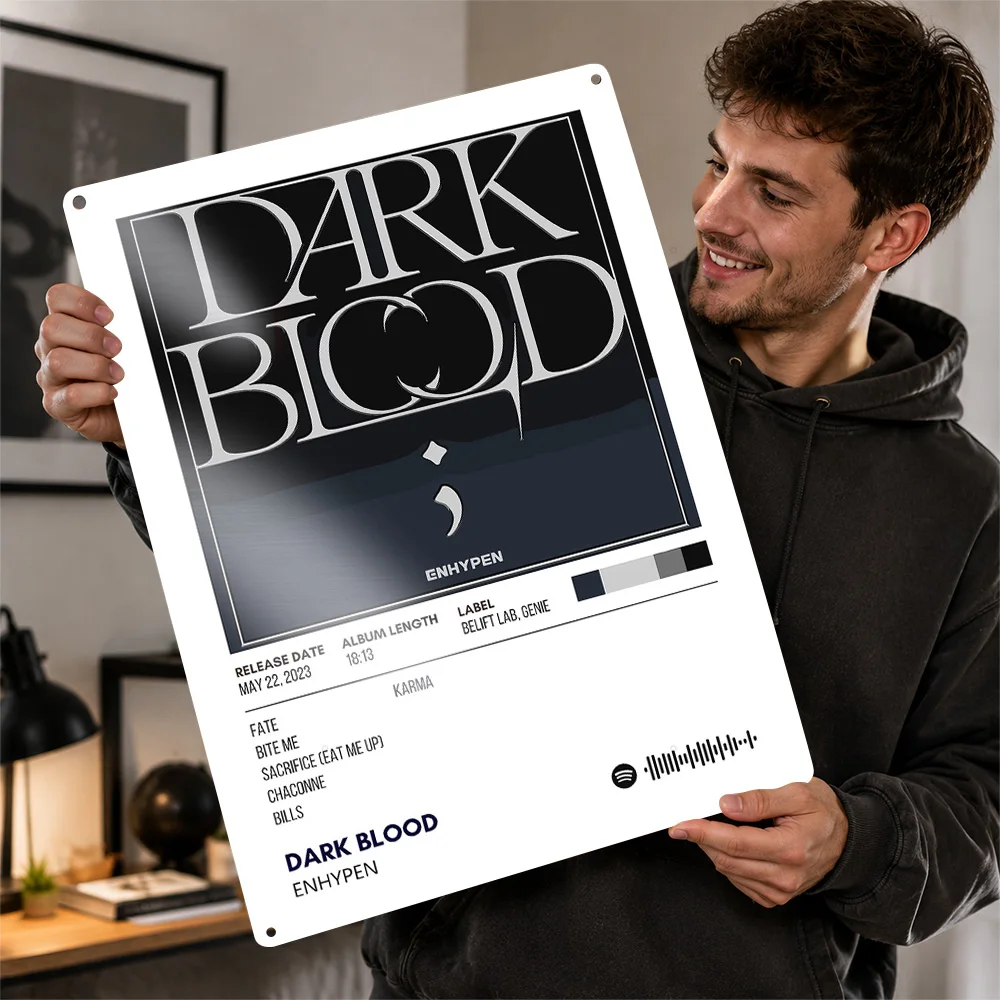 ENHYPEN Dark Blood Album Cover Printed Poster Graphic Wall Art For Listening Room Personalized Aluminum Metal Sign Birthday Gift