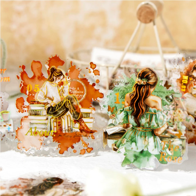 Journal GO 10pcs Vintage Reading Girl Stickers DIY Craft Scrapbooking Album Junk Journal Decorative Sticker Planner Card Making