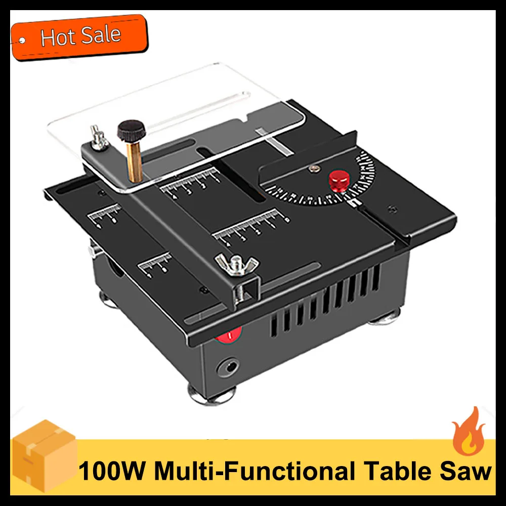

100W Multi Functional Table Saw Mini Desktop Electric Saw Cutter Speed and Angle Adjustable Liftable Blade 16MM Cutting Depth