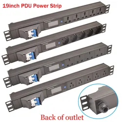 19Inch Cabinet Rack PDU Power Strip EU/US/UK C13/Universal Outlet Digital Meter Backside out 16/32A 4000/8000W