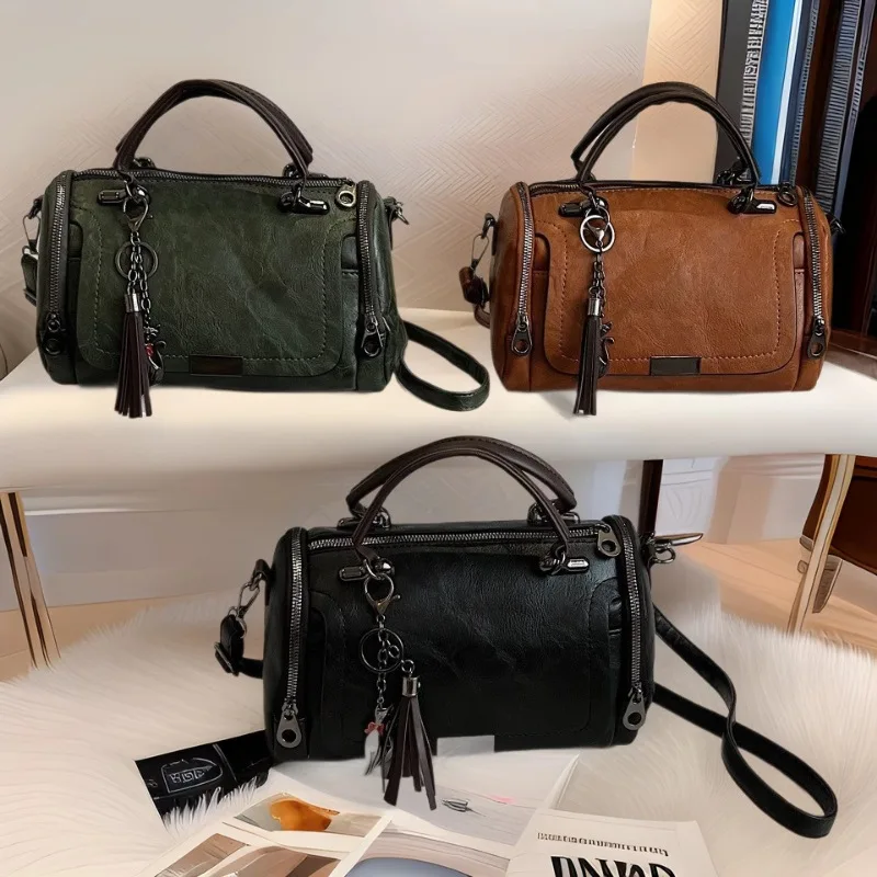 

2025 Vintage Tote Bag, Soft Leather Shoulder Purse for Women, Spacious Top Handle Crossbody, Minimalist Day to Night Bag