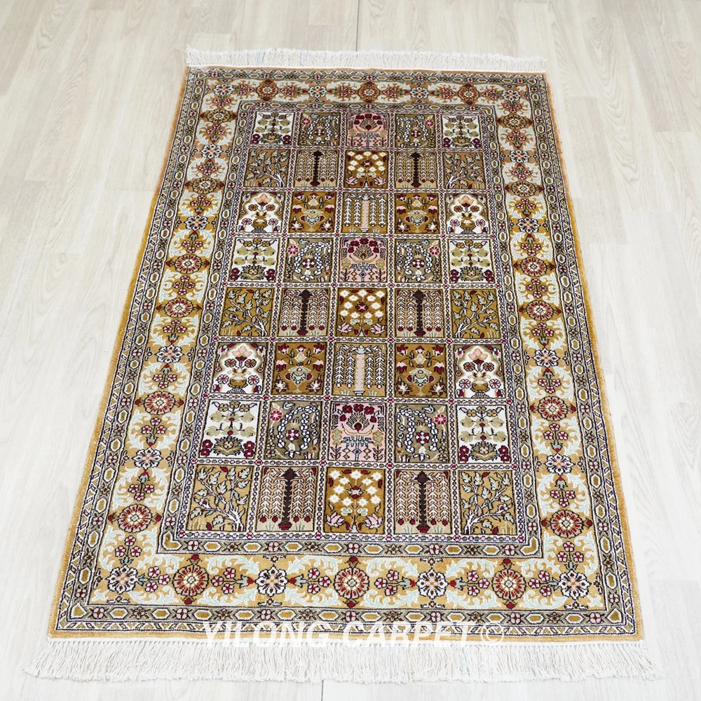 91x152cm Persian Silk Carpet Four Seasons Hand Knotted Oriental Rugs (YHW232B)