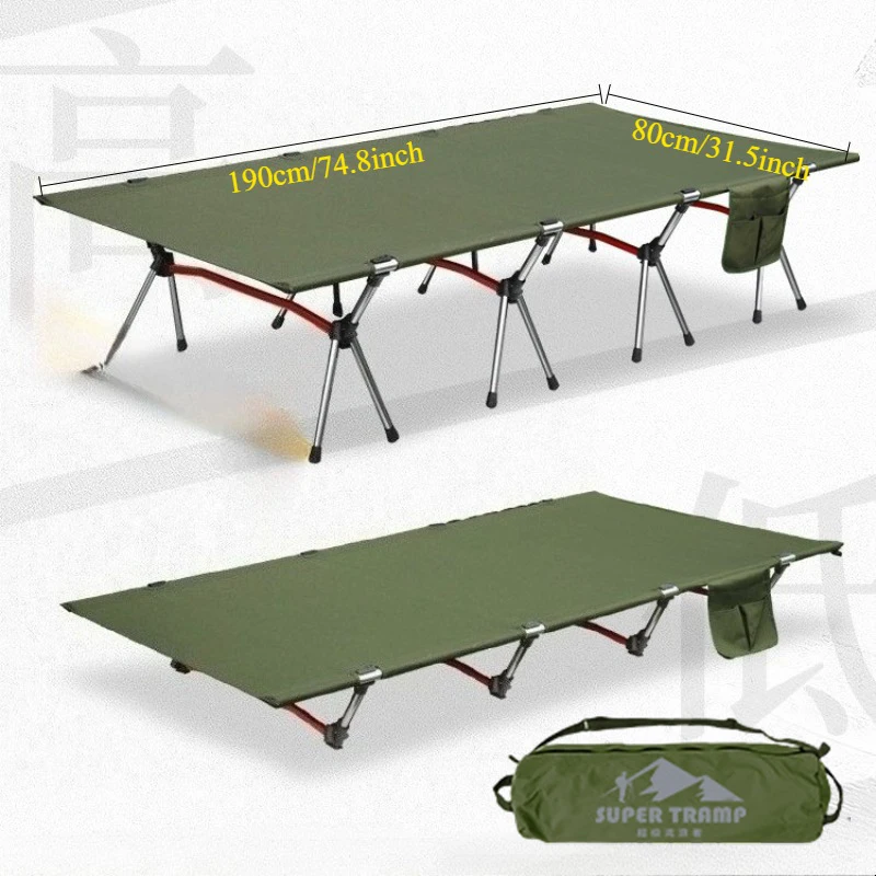 Tragbares Campingbett, 80 cm breit, zusammenklappbares Campingbett, ultraleichtes Schlafbett aus Aluminiumlegierung für Sommer, Outdoor, Camping und Wandern