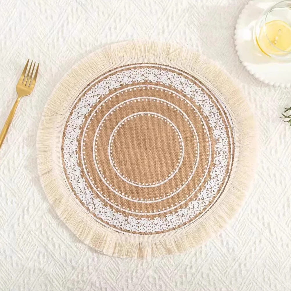 

Vintage Woven Placemat Heat Insulation Tableware Pad Non-Slip Round Mat For Dining Table Coffee Cup Bowl Rural Style Home