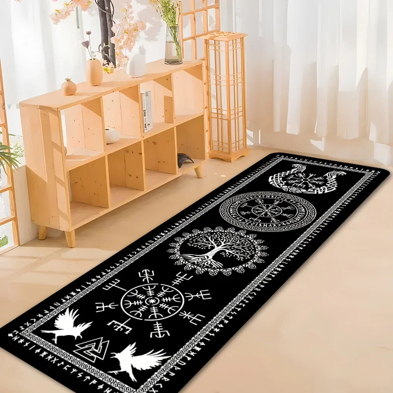VIKAMA Nordic Viking Symbol Long Runner Rug Non-Slip Wear-Resistant Home Corridor Decorative Doormat Home Decoration
