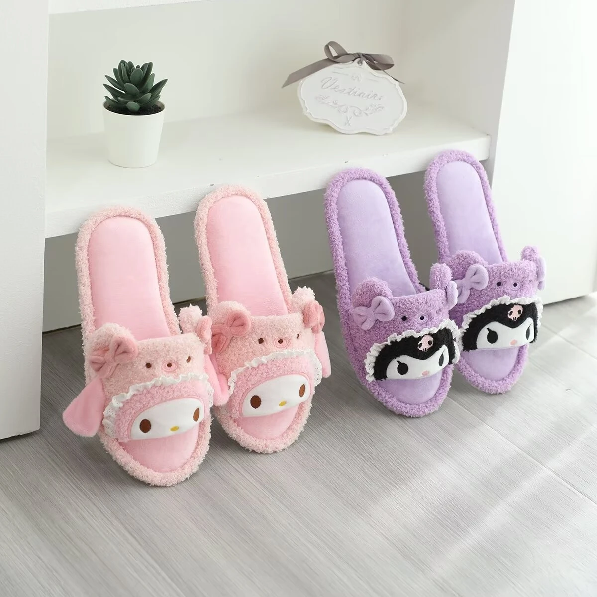 Saniro Cute Slippers Kuromi My Melody Open Toed Indoor Shoes Cinnamoroll Pochacco Cartoon Shoes Flat Antiskid Girl