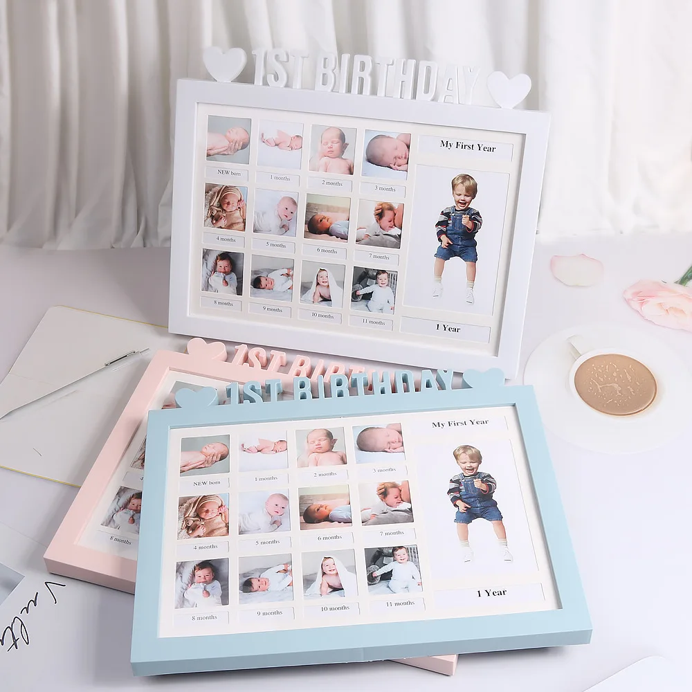 Ylsteed Baby 1ST BIRTHDAY ramka na zdjęcia noworodek 12 miesięcy rekord wzrostu ramka na zdjęcia w kształcie serca niemowlę pamiątki Album ze zdjęciami