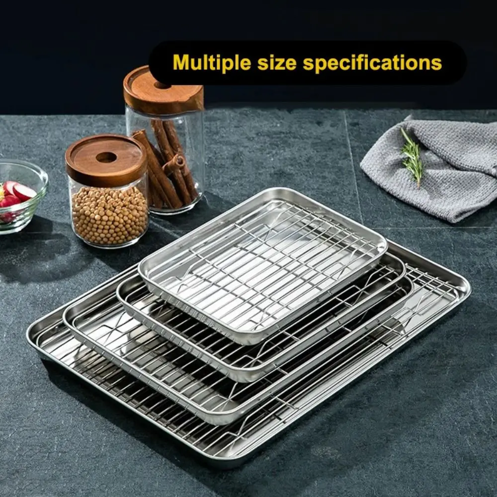 Portable Non-Stick Stainless Steel Baking Pan Removable with Cooling Rack BBQ Tray Square Oven Rack for Cooking Roasting