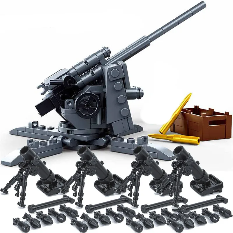 MOC-bloques de construcción de pistola de aterrizaje de Normandía, accesorios de figura de arma militar, modelo de vehículo tanque, juguetes creativos ensamblados para niños