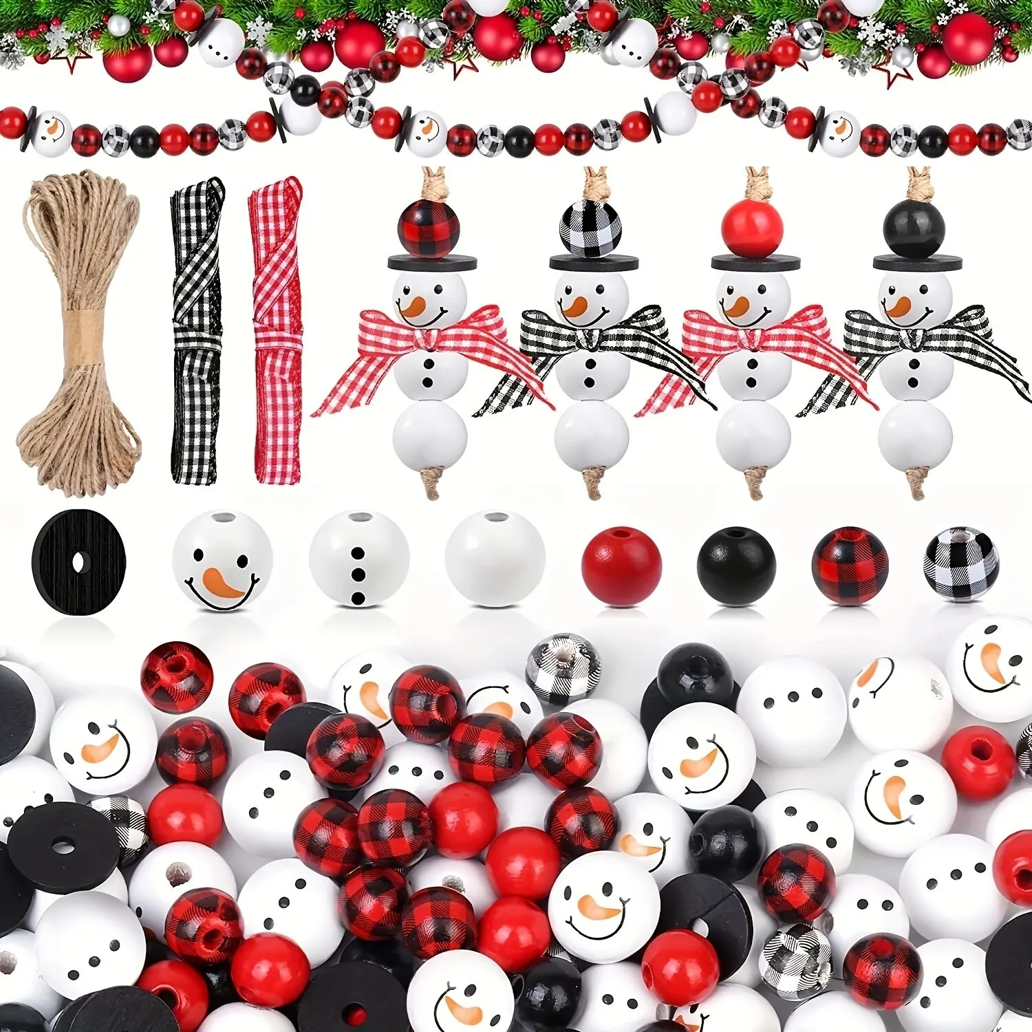 1 Set/bag Christmas Snowman Combo Pack Wooden Beads Ribbon Set DIY Wreath Party Home Xmas Tree Decoration Beading Material