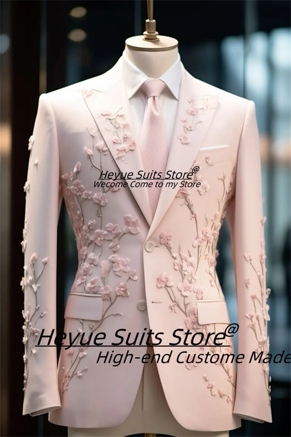 Luxuly 3D Flower Embroidery Men Suits Slim Fit Notched Lapel Groom Wedding 2 Pieces Sets Fashion Male Blazers Prom Costume Homme