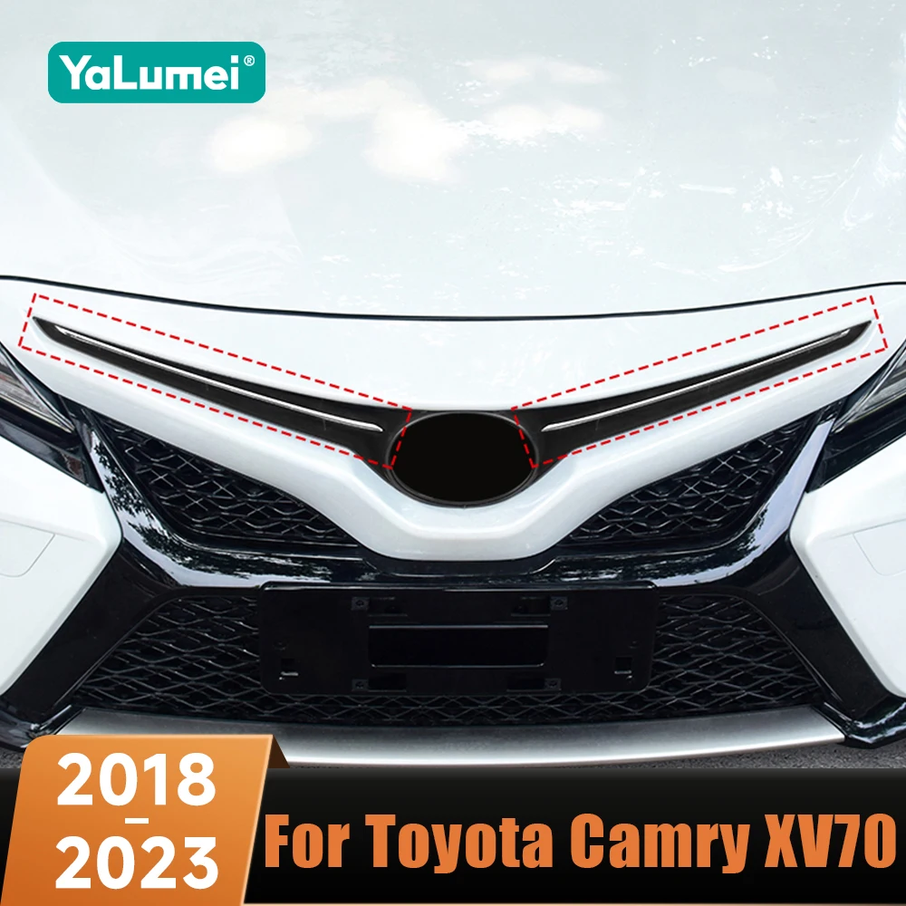 Edelstahl Auto Vorne Mitte Mesh Streifen Grille Abdeckung Trim Aufkleber Zubehör Für Toyota Camry XV 70 2018 2019 2020 2021 2022 2023