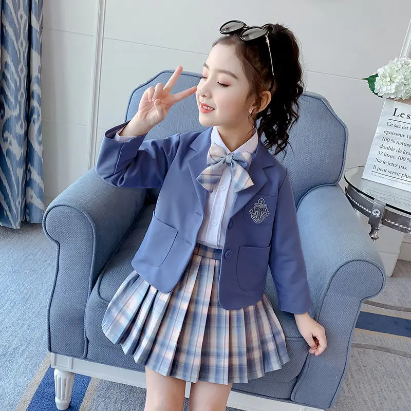 3 pcs Girls Clothes Set 2022 spring fall jacket+shirt+skirts for Girl Kids JK Clothes Children Clothing 4-14  Years