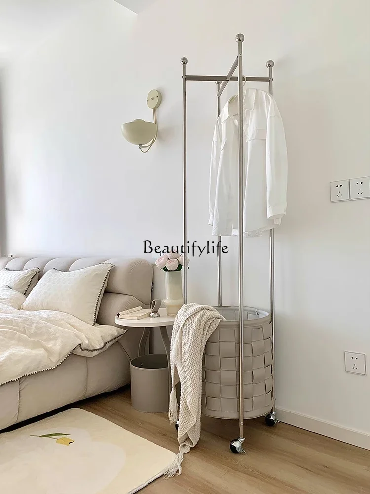 

Nordic Movable Universal Wheel Coat Rack Household Bedroom Floor Hanger Clothes Light Luxury Storage Rack