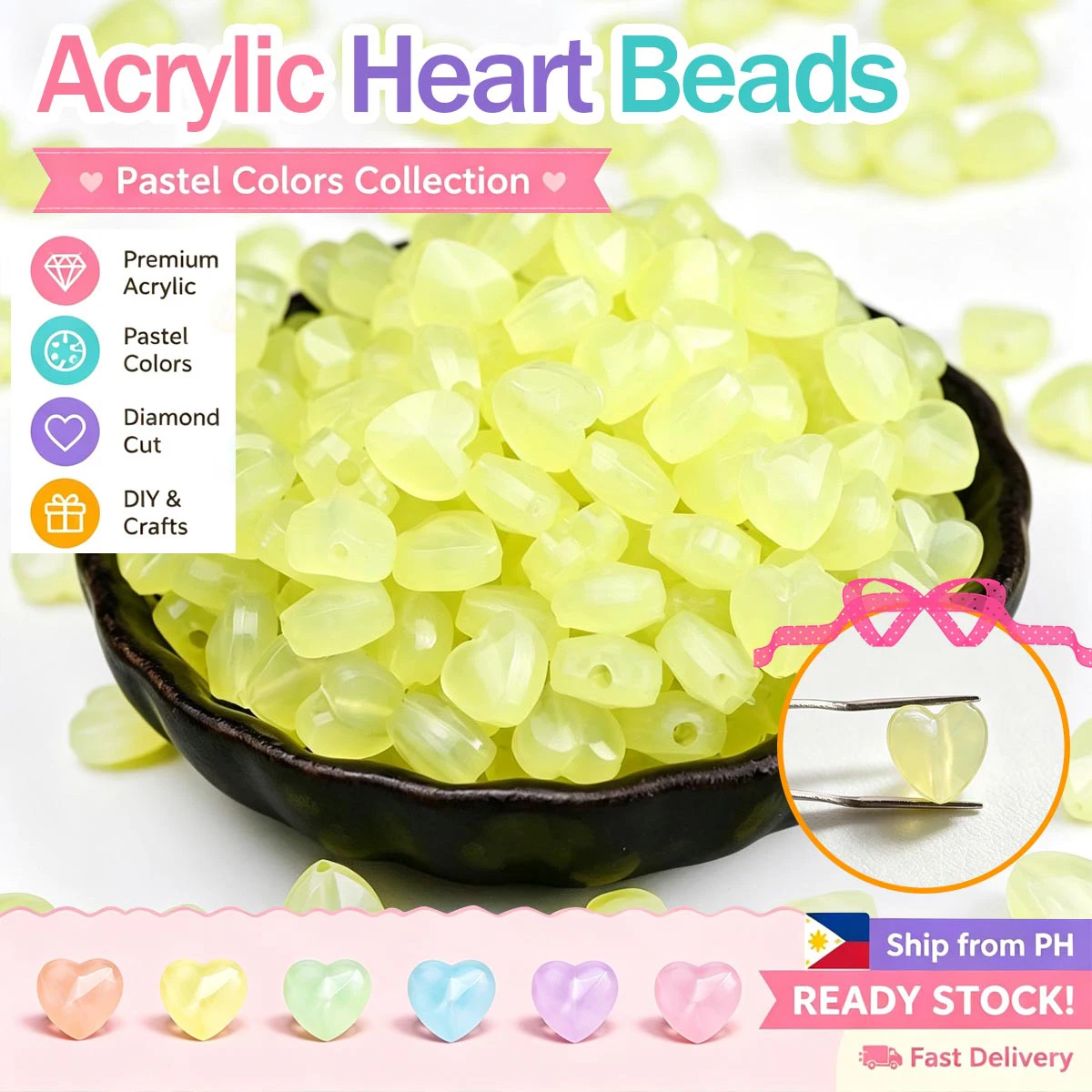 8x8mm 100-300Pcs Yellow Jelly Colors Heart Shaped Acrylic Beads for Jewelry Making Bracelet Necklace Keychain DIY Accessories