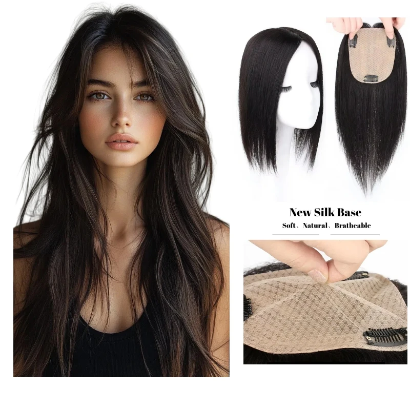 

Human Hair Topper Women With Silk Base & Middle Part 25cm 30cm 35cm For A Natural Seamless Blend Look