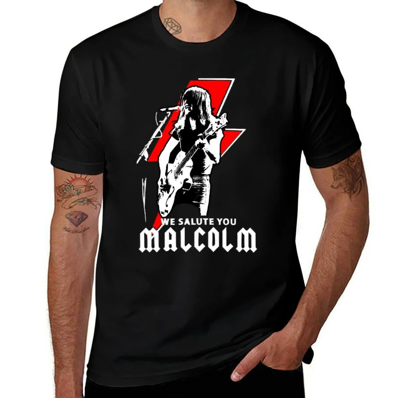 Malcolm Young T-Shirt Simple Line Art Print Tee T-Shirt
