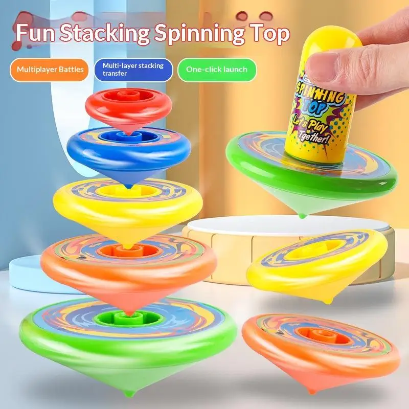 Spinning Top Gyroscope Toy Set with Launcher Flying Stackable Design for Kids Party Favors Birthday Gifts