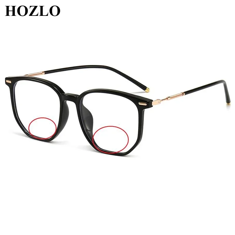 New Fashion Retro Rivets Anti Blue Light Women TR90 Bifocal Reading Glasses Men Look Near Far Hyperopia Spectacles Old Man Gift