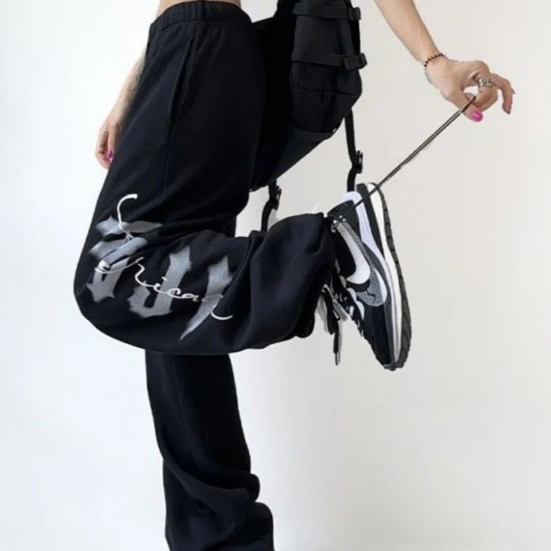 Pantaloni lunghi jazz da donna con coulisse a vita alta Pantaloni casual High Street Y2k Pantaloni hip-hop per abbigliamento sportivo da strada stile americano