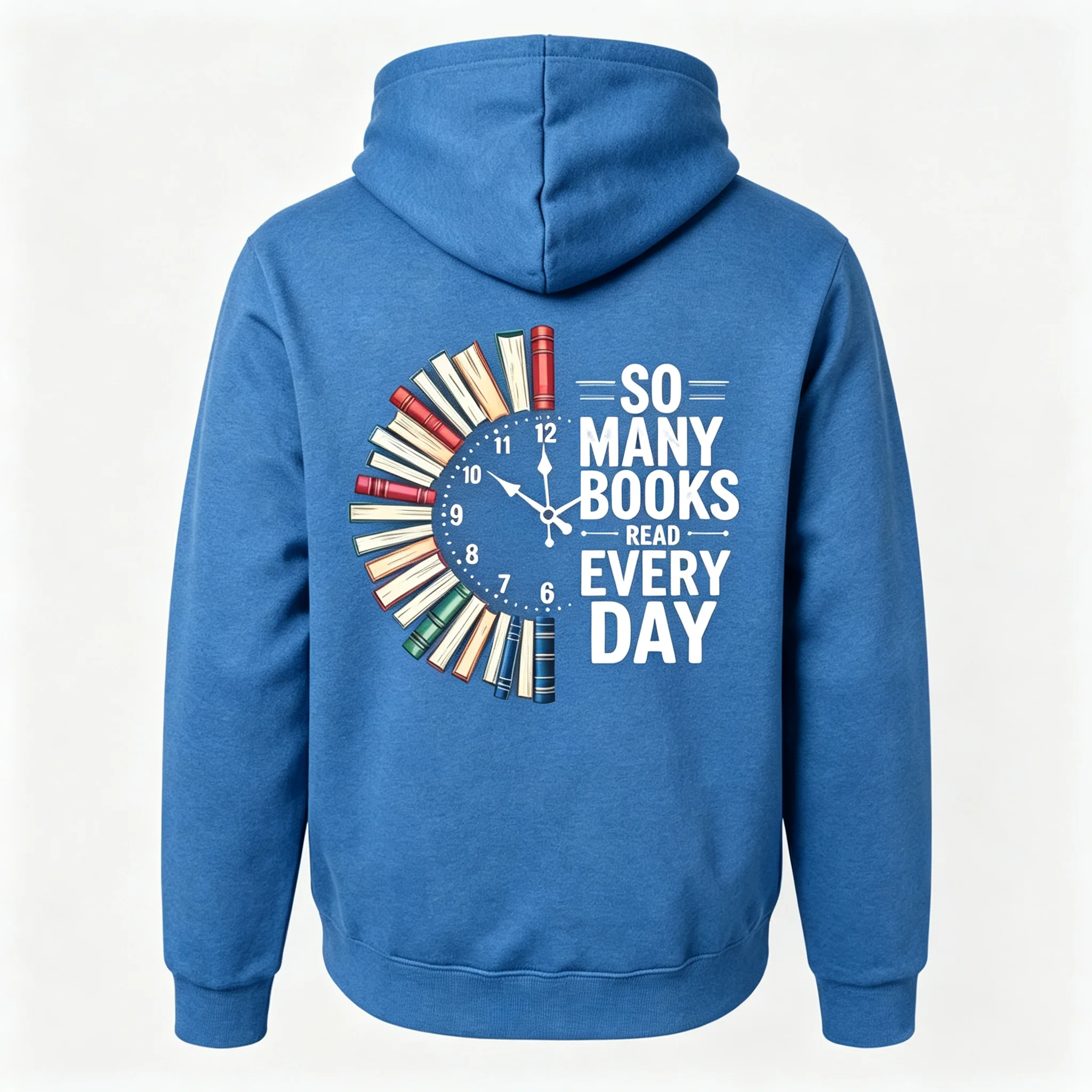 Reading Lover Hoodie “So Many Books” Clock Book Graphic Print Casual Cotton Pullover Long Sleeve Male Hooded Top Gift for Him