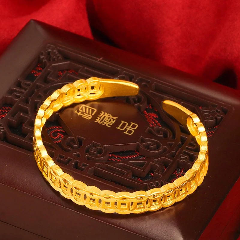 High quality 24K gold men's and women's money opening bracelet, fashionable AU999 gold couple luxury jewelry holiday gift