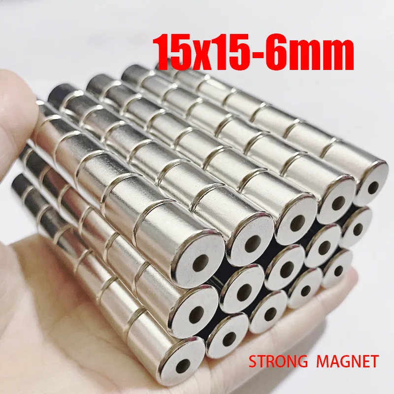 2~30PCS 15x15-6mm Neodymium Magnet Rare Earth small Strong Round permanent NdFeB Magnetic imanes with Hole 6mm