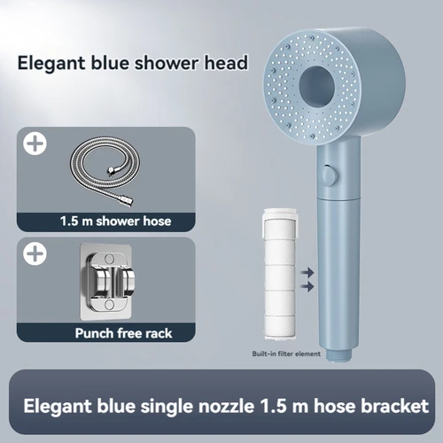 핸드헬드 필터 샤워헤드, 고압 스프레이 모드 샤워헤드, 일시 정지 스위치, 호스, 베이스, 코튼 필터 포함 