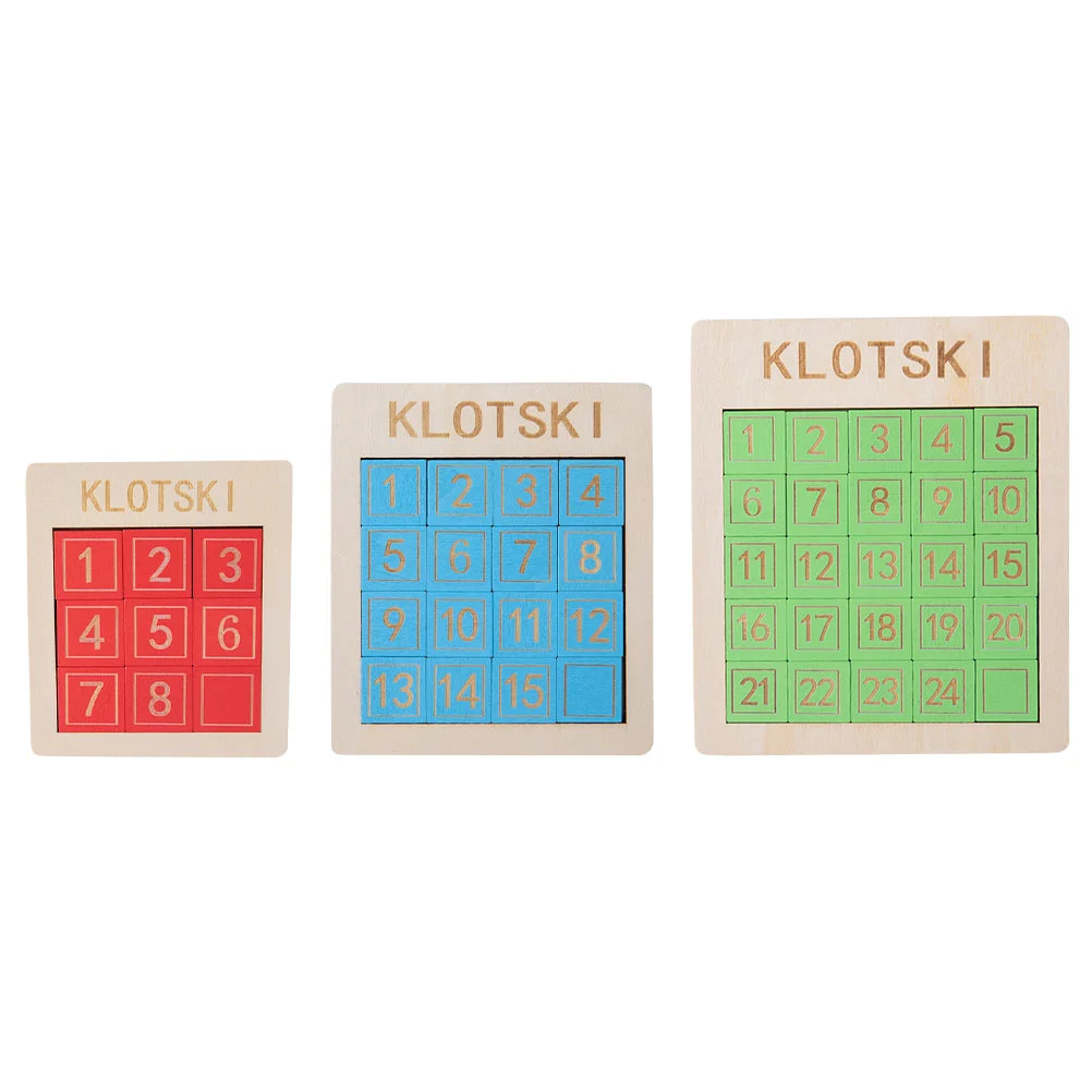 

3 Pcs Digital Huarong Road Number Puzzle Toddler Wooden Brain Teasers Child