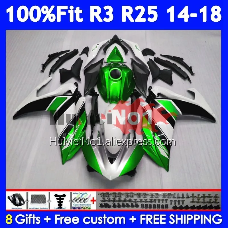 Body For YAMAHA YZF R3 R25 R 3 YZF-R3 YZFR25 373No.122 YZF-R25 YZFR3 2014 2015 2016 2017 2018 14 15 16 17 18 Fairing White green