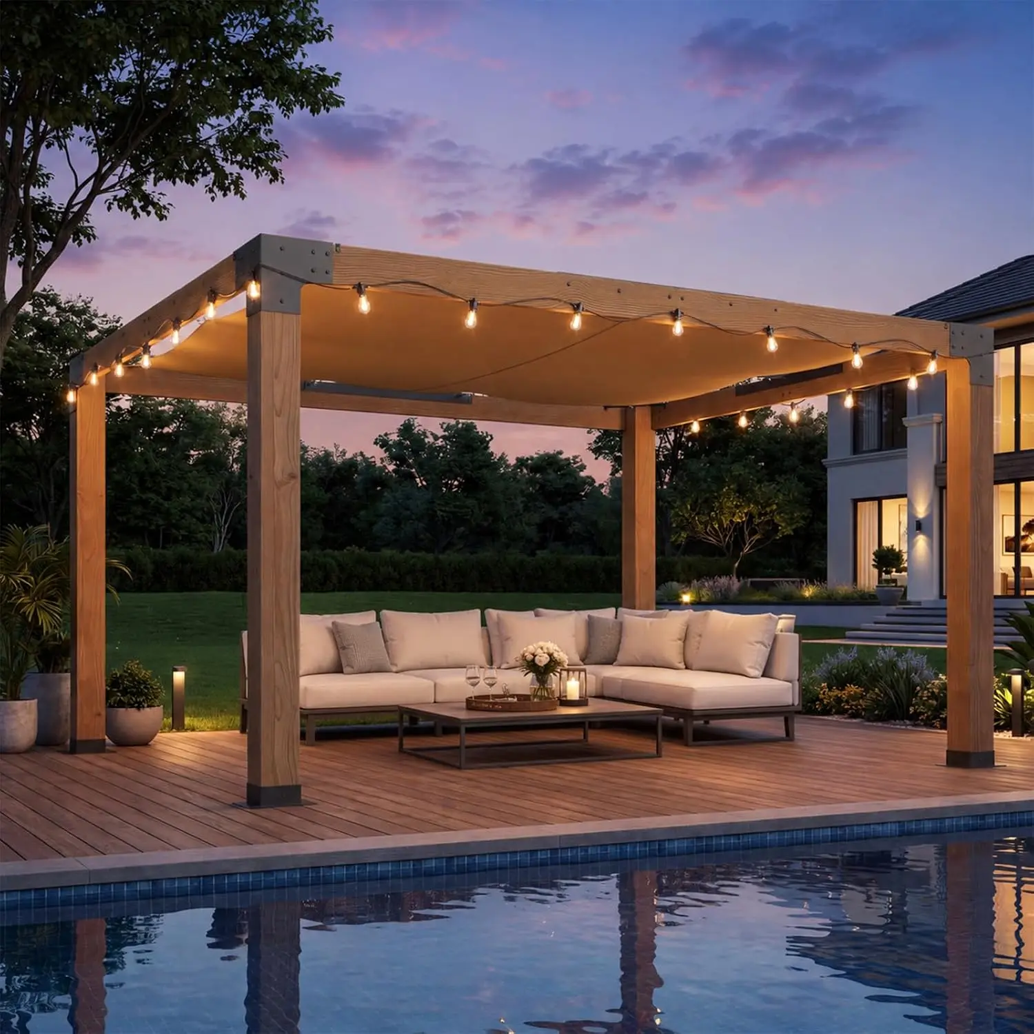10x12 Cedar Wood Pergola, Outdoor Solid Wooden Pergola Kit