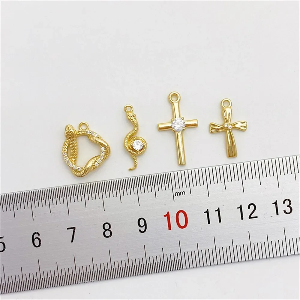 14K vergulde zirkoon slangvormige kruis charme hanger DIY sieraden benodigdheden kralen voor ketting armband ambachtelijke accessoires