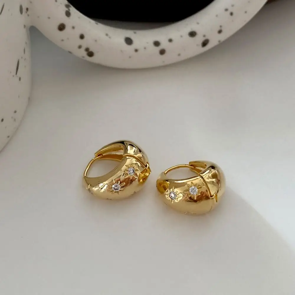 

Geometric Rhinestone Ear Buckles Korean Style Solid Color Simple Earring Copper Earrings Minimalist Hoop Earring