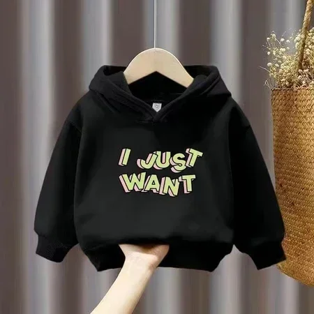 Kids Hoodies Black Letter Graphic Printed Sweatshirt Boys Girls 
