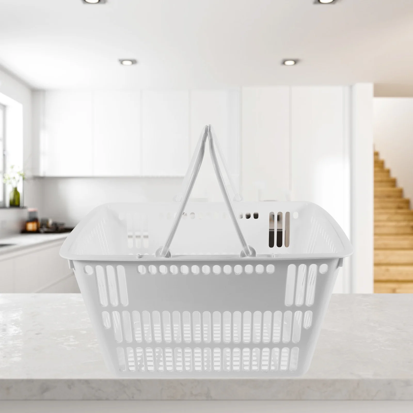 

1pc Plastic Shopping Basket Strong Bearing Corrosion Resistant Portable Storage Basket For Kitchen Bathroom Toiletries Seasoning