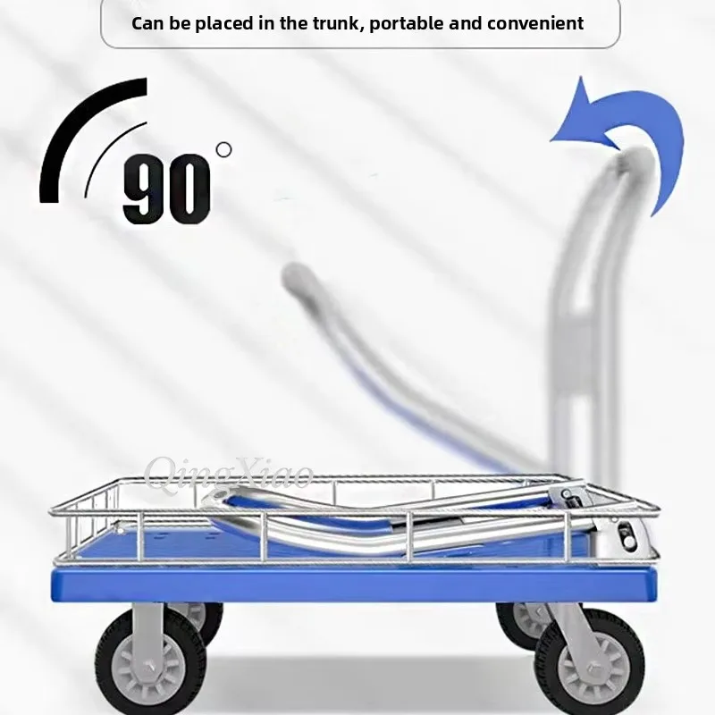 Lightweight Foldable Thickened Flat Hand Guardrail Silent Wheels Cargo Cart For Express Parcel Collection Daily Goods Handling