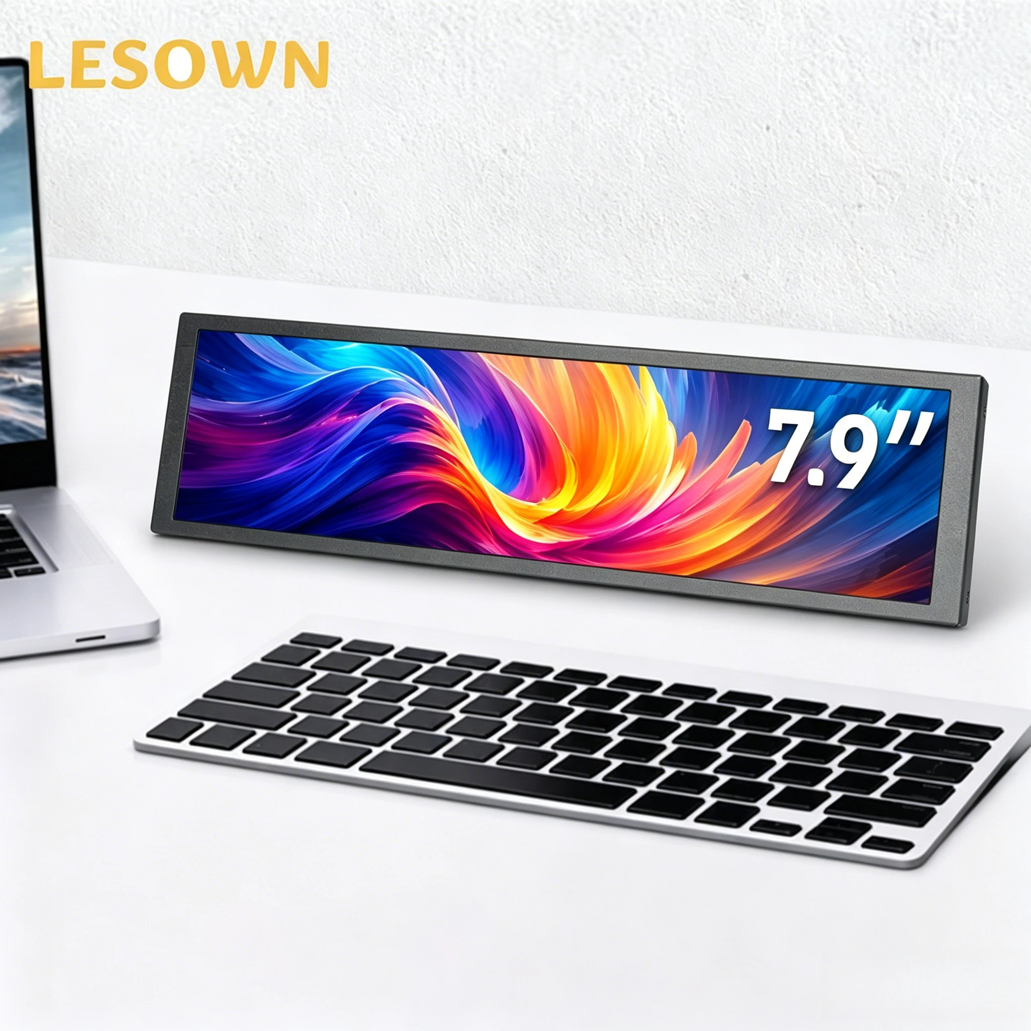 LESOWN 400x1280 Stretched Display 7.9' PC Case Modding Sub Monitor MiniHDTV Video Input Panel for Gaming Desktop Rig