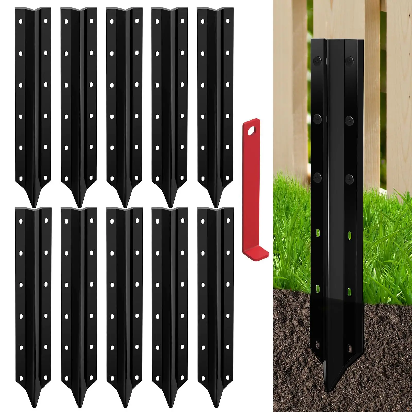 10Pcs Fence Post Repair Pile Heavy Duty Steel Fence Post Support Kit Includes Easy Installation Kit
