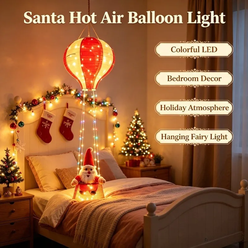 ledサンタ熱気球オーナメント、クリスマス室内用吊り下げライト、ホームホリデーデコレーション