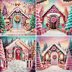 MOON.QG Christmas Gifts 2025 Photography Backdrop Big Tree Wreath Candy Home Decor Photo Studio Background Xmas Party Back Drop