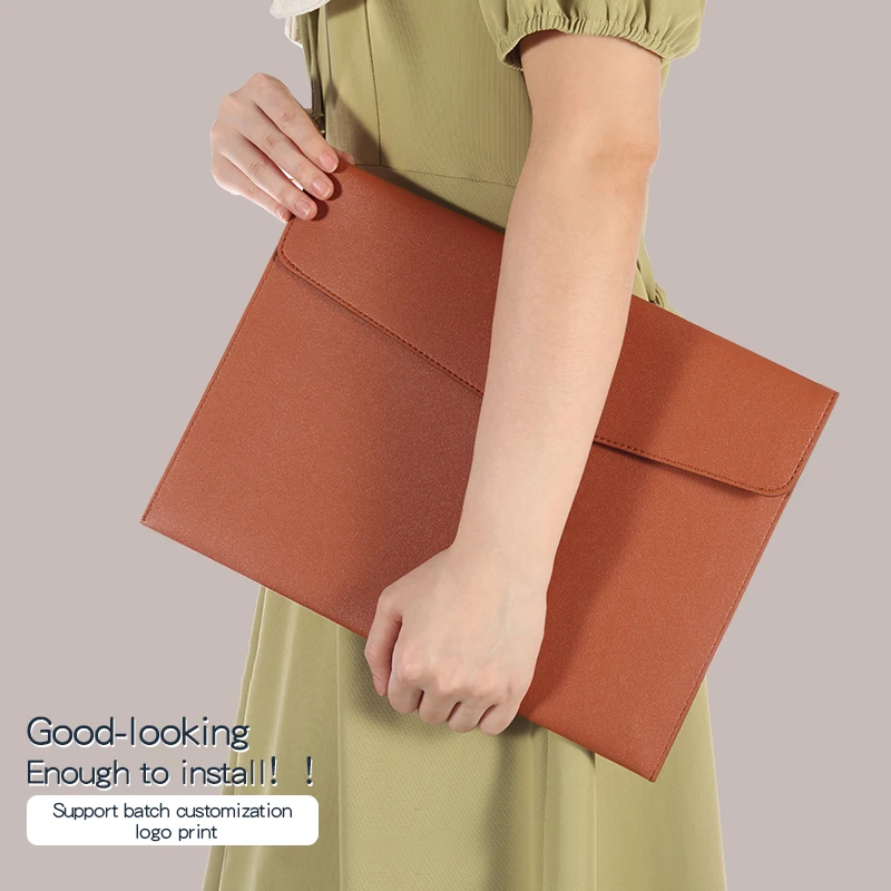 A4 Leather Magnetic Buckle File Bag Simple Thickened Large Capacity Business Envelope for Data Storage Forestal Design