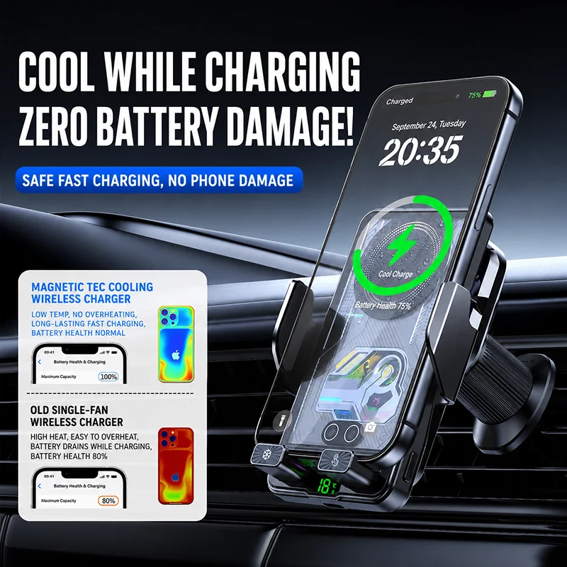 Car Smart Sensing Automatic Clamping Mounts Wireless Charger Mounts 15W Fast Charging Air Vent Car Phone Holder