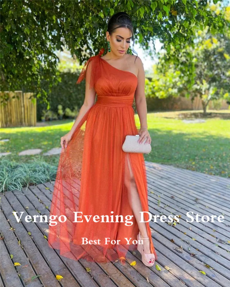 Verngo-vestido de fiesta de noche largo y sencillo para mujer, traje Formal de talla grande, con lazo en el hombro, para fiesta de boda